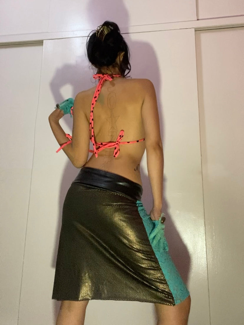 vestido/falda oro turkesa